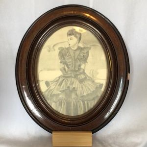 Antique Framed Drawing of Victorian Lady